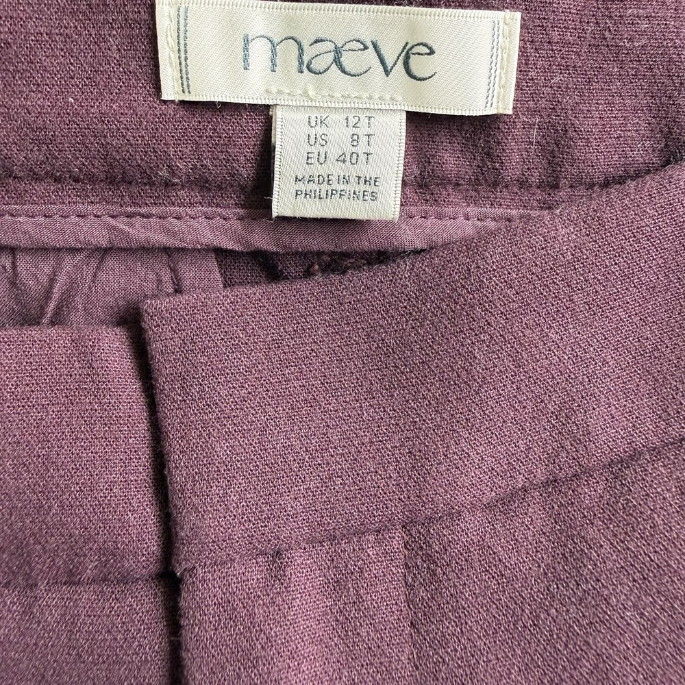 Maeve By Anthropologie Ribbon Slim Flare Trouser Pant Maroon Sz 12 Tall Coquette - Picture 5 of 7